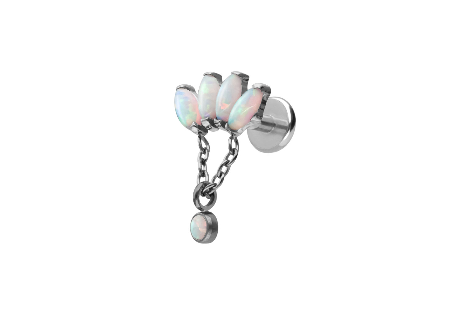 Titan Labret Piercing mit Push Fit LOTUSBLÜTE + SYNTHETISCHE OPALE